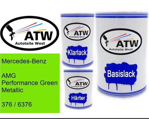 Mercedes-Benz, AMG Performance Green Metallic, 376 / 6376: 500ml Lackdose + 500ml Klarlack + 250ml Härter - Set, von ATW Autoteile West.